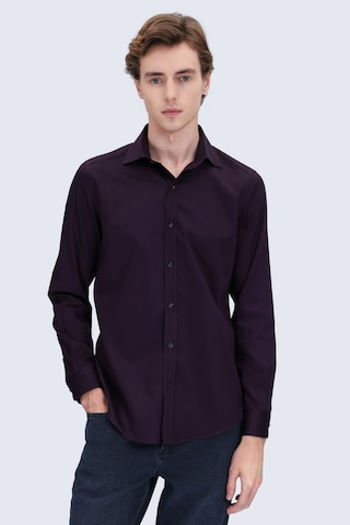 Hatemoğlu Kırmızı Slim Fit Açık İtalyan Yaka 100% Pamuk Uzun Kollu Spor Gömlek