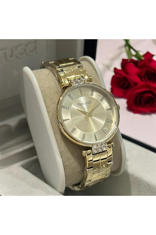 Ferrucci Kararmaz Çelik Kasa&kordon-taşlı Şık Kadın Kol Saati 36 Mm Çap Gold