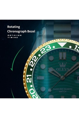 Novahub Olevs 3610 Erkekler Çelik Kayış Aydınlık Su Geçirmez Kuvars Saat Yeşil Altın Çok Renkli Çok Renkli