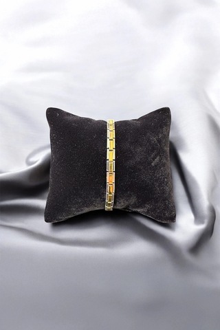 T-blk-18 Paslanmaz Ortası Gold Kenarı Gümüş Renk İnce Charm Bileklik Gold