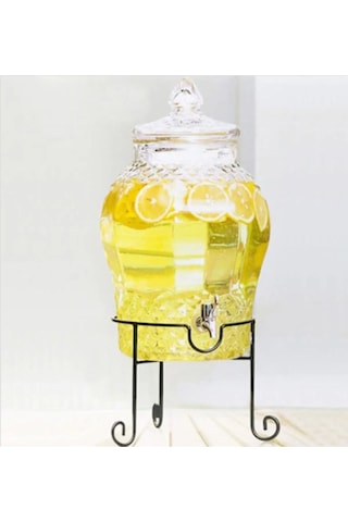 6 Litre Musluklu Cam Su Sebili Şerbetlik Ve Damacana Metal Ayaklı Şeffaf