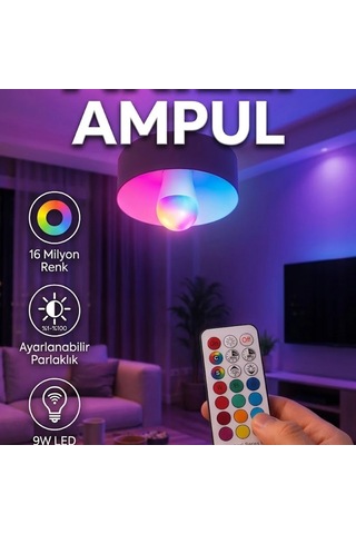 Akıllı Rgbw Led Ampul 9w, Wi-fi Kontrollü, 16 Milyon Renk Diğer