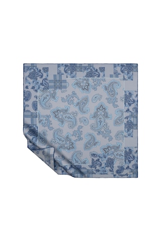 İpek Evi İpekevi Twill İpek Eşarp - Patchwork Desenli - Buz Mavisi