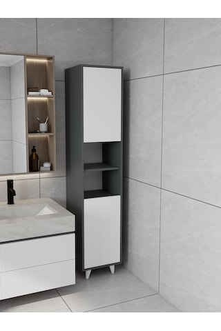 Riva Çamaşır Sepetli Banyo Dolabı Koyu Gri Renk