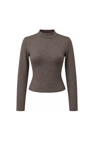 Mixray 2243 Kadın Yarım Balıkçı Yaka Uzun Kollu Slim Fit Bluz Kahve