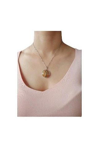 Aventurin Doğal Taşlı Hayat Ağacı Çelik Kolye - Kadın