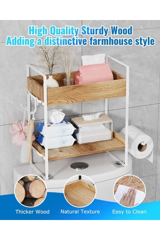 İki Kat İçin Tuvaletin Üstünde Ahşap Depolama Rafı Ahşap