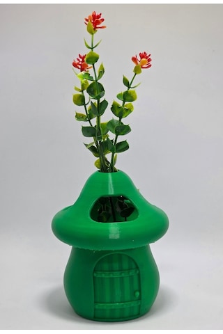 Kalemlik Yeşil Sima Mantar Çiçekli Üç Gözlü Kalemlik Düzenleyici Yeşil
