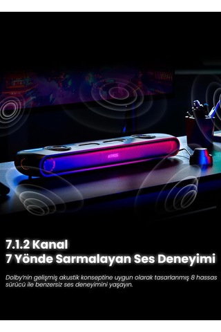 Thunder Pro+ Gaming Soundbar, Kablosuz Yastık Hoparlör, 7.1.2 Dolby Atmos İle Sinematik 3d Ses Deneyimi, Güçlü Dahi