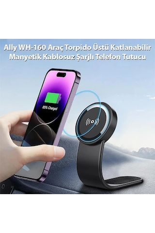 Ally Wh-160 Araç Torpido Üstü Katlanabilir Manyetik Kablosuz Şarjlı Telefon Tutucu- 5775 1