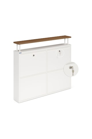 Ceha  Kilitli Tablalı 4'lü Metal Ayakkabılık - Beyaz K.AYK-2.4/AC/P 9010/KL Beyaz