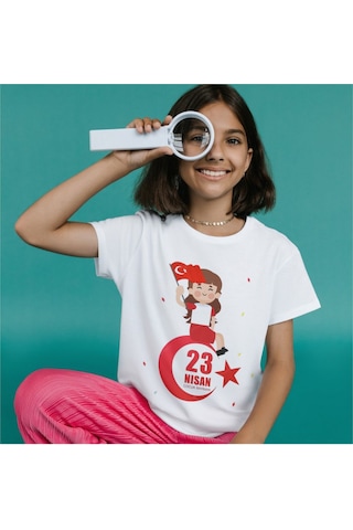Alpşan Ticaret 23 Nisan Tişörtleri 23 Nisan T-shirt Beyaz Çocuk Yetişkin Tişört Unisex T-shirt Çocuk Bayramı 61 Beyaz