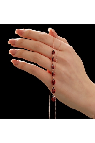 Modahilye 925 Ayar Gümüş Sıralı Uğur Böceği Şans Kolyesi Rose Gold