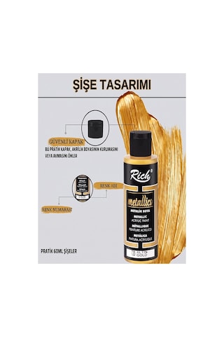 Rich Mastermix Akrilik Boya 6 Renk 60 Ml 1 Paket Metalik Renkler Akrilik Boya 6 Lı Profesyonel Tuval Canvas Çok Renkli