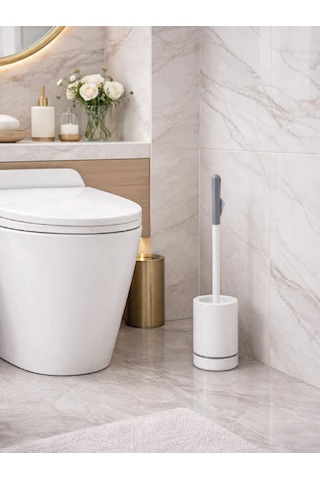 Minimal Silindir Tuvalet Fırçası Ve Standı Modern, Kapalı Hazneli Wc Fırçası Vıchy-7042 Gümüş