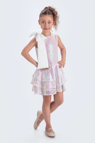 Etekli Şık Elbise Pullu 3 Kat Beyaz