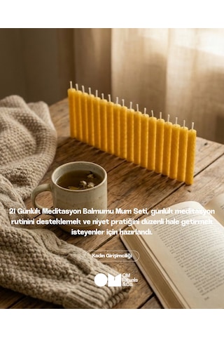 21 Gün Meditasyon Seti %100 Doğal Bal Mumu Mum 21 Adet Ritüel & Niyet Mumları Sarı