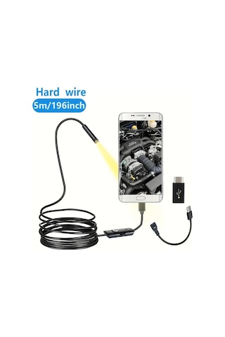 Boatshop1 5m Sert Kablo 5mm Kanalizasyon Endoskop Endoskopi Tip C Mini Kamera 3ü 1 Arada Otomotiv İnceleme Kamera Boroskop Android 10m Kablo