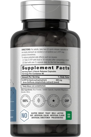 Horbäach 5-htp Hydroxytryptophan Griffonia Simplicifolia 200mg 180 Caps Aromasız