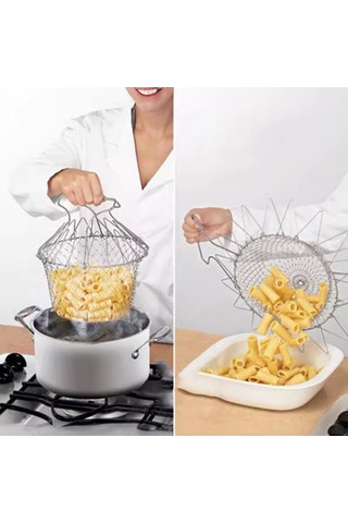 Yaozixa Mavi Çelik Katlanabilir Fritöz Sepeti Çift Fonksiyonlu Mutfak Gereci, 125g, Özel Opp Paketleme İle Diğer