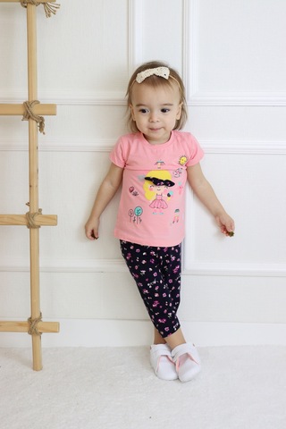 Harika Kids Kız Bebek Kaprili Kısa Kollu Kız Desen Baskılı Yazlık Basic Alt-üst Takım 6-24 Ay 001