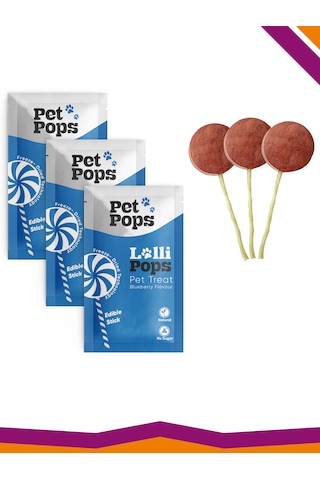 Lollipops Tavuk Ciğeri Yabanmersini 3'lü Kedi Köpek Ödül Lolipopu