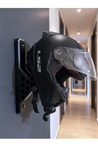 Premium Duvar Tipi Kask Tutucu 3d Baskı Güçlendirilmiş Motosiklet Askısı - Vida + Dübel Dahil Siyah