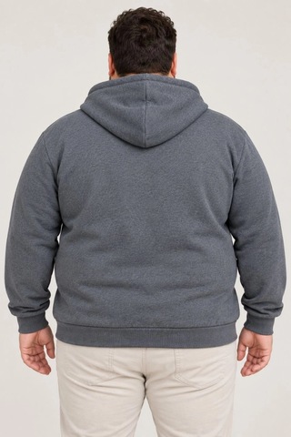 Assema Erkek Battal Büyük Beden Üç İplik İçi Şardonlu Kapüşonlu Tam Fermuarlı Kışlık Sweatshirt - Füme Çok Renkli
