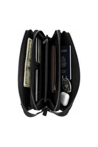 Alphaclub Bag Erkek Hakiki Deri Siyah El Çantası Clutch Portföy Çanta