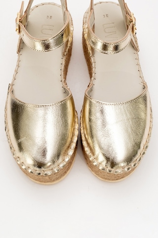 Luvishoes Luvi Shoes Viba Altın Hakiki Deri Kadın Hasır Dolgu Taban Sandalet Altın