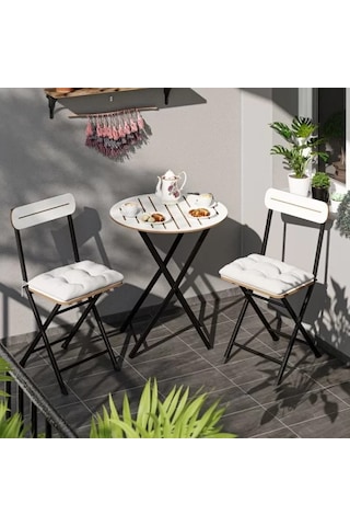 Minderli Bistro Takım Bahçe Masa Sandalye Yuvarlak Beyaz 1485 Beyaz