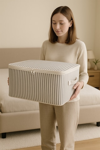 10 Lu Antrasit Çizgili Baza Altı Çekyat Hurç 60 40 22 Cm Çizgili