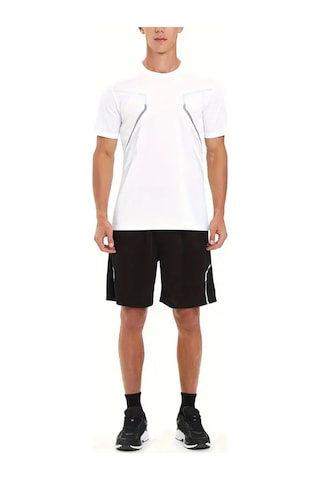 Ghassy Co. Erkek Ultra Esnek Nem Emici Vücut Geometrik Hızlı Kuruyan Hafif Spor T-shirt Beyaz