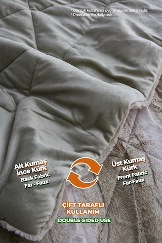 Evlen Home Kürk Yorgan Çift Kişilik Kaff Dolgulu Peluş Yumuşak Kışlık Yatak Örtüsü 1 Parça Set