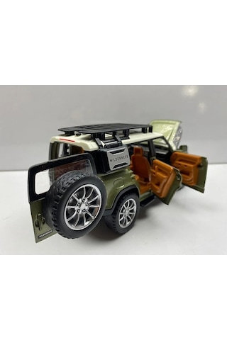 Land Lover Defender Jip Diecast Metal Oyuncak Model Araba 20 Cm Sesli Işıklı Kaput Bagaj Açılabilir Haki