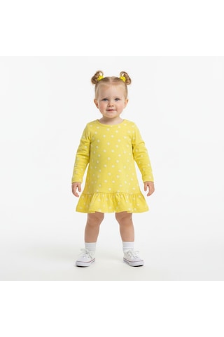 Çiçekli Uzun Kol Kız Bebek Elbise St09754 Sari