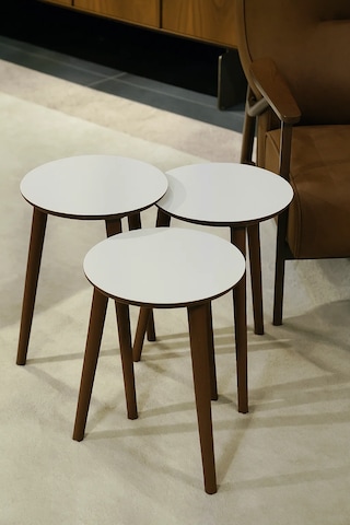 Madrid 3'lü Zigon Sehpa %100 Mdf Yuvarlak Beyaz