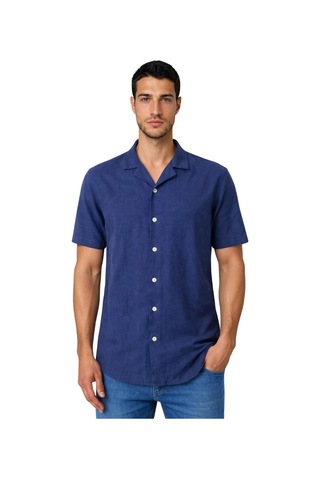 Arma Ar-ma Erkek Keten Gömlek Basic Baskisiz Düğme Kapamali Cepsiz Kisa Kollu Gömlek Dokuma Kumaş Regular Fit %60 Pamuk %40 Keten Y31485118202 Lacivert-l1