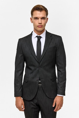 Süvari Siyah Slim Desenli Mono Yaka 6 Drop Takım Elbise-38835 Siyah