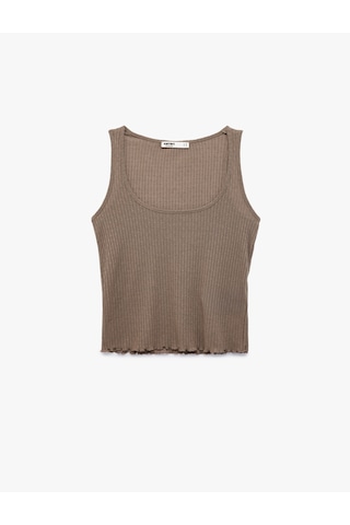 Koton U Yaka Kolsuz Fitilli Atlet Pijama Üstü Kahverengi 6slk90005mk Kahve
