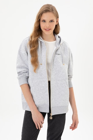 U.S. Polo Assn. Kadın Açık Gri Şardonlu Kapüşonlu Sweatshırt 50314130-VR001