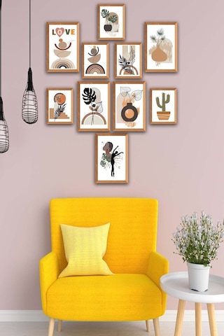 No77decor 10 Parça Botanic Ve Bohem Tarzda Sanatsal Ahşap Çerçeve Görünümlü Uv Baskı Mdf Tablo Seti Dac330mdf10lı
