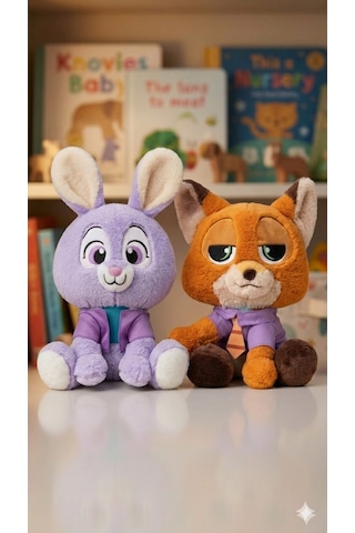 Zootropolis Karakterleri Pelüş Seti - Karizmatik Tilki Ve Sevimli Tavşan 2'li Hediye Seti Açık Bej