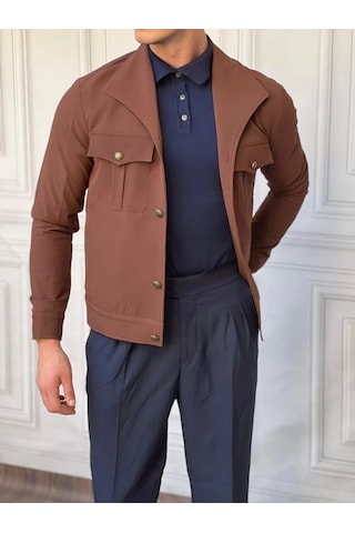 Modefendi Slimfit Kalıp Pamuklu Kayık Yaka Mont Kahverengi