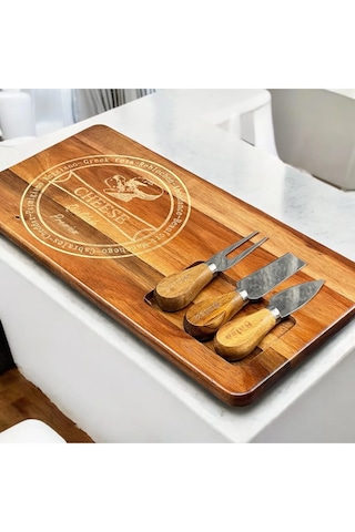 Akasya Peynir Sunum Seti Tabak Kesme Tahtası