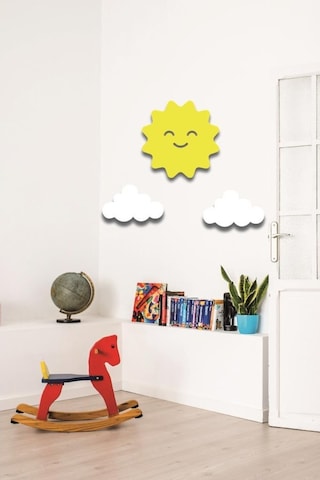 Güneş + 2 Beyaz Bulut Duvar Süsü Çocuk Odası Bebek Odası Duvar Sü