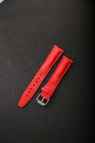 Hakiki Deri 18mm Akıllı Pimli Saat Kordonu Kırmızı - Siyah