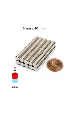 25 Adet 6Mm X 10 Mm Silindir Güçlü Neodyum Mıknatıs