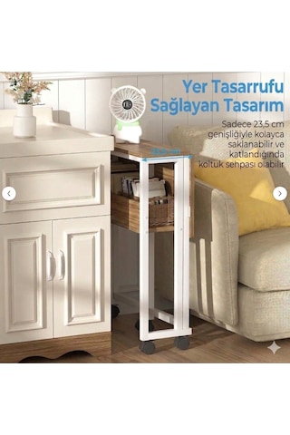 Sidney Kitaplık Raflı Katlanır Masa 70 Cm Tekerli Bilgisayar Masası Laptop Masası Beyaz - Çam