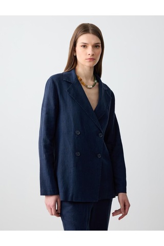 Jimmy Key Lacivert %100 Keten Düz Kesim Blazer Ceket 5sw052585494